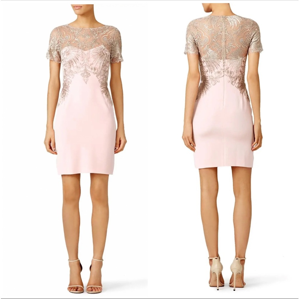 Marchesa Notte Blush Buckingham Sheath dress Size 6